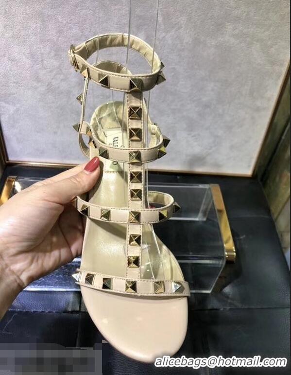 Inexpensive Valentino Heel 6.5cm Cage Rockstud Sandals VT0402 Nude 2019