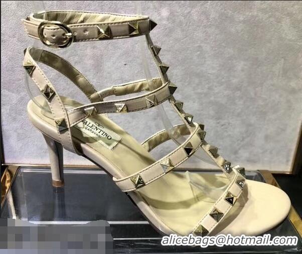 Inexpensive Valentino Heel 6.5cm Cage Rockstud Sandals VT0402 Nude 2019