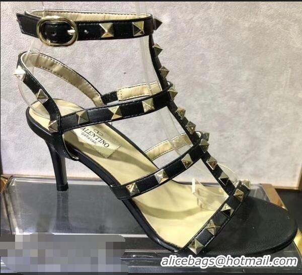 Shop Low Price Valentino Heel 6.5cm Cage Rockstud Sandals VT0402 Black 2019