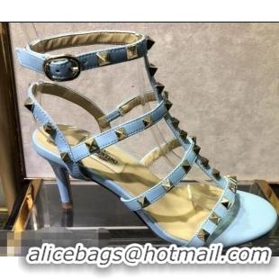 Low Price Valentino Heel 6.5cm Cage Rockstud Sandals VT0402 Sky Blue 2019