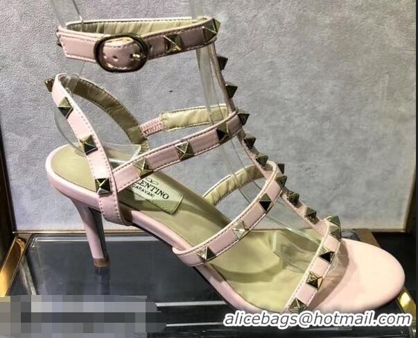 Grade Discount Valentino Heel 6.5cm Cage Rockstud Sandals VT0402 Pink 2019