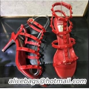 Classic Design Valentino Heel 6.5cm Cage Rockstud Sandals VT0403 All Red 2019