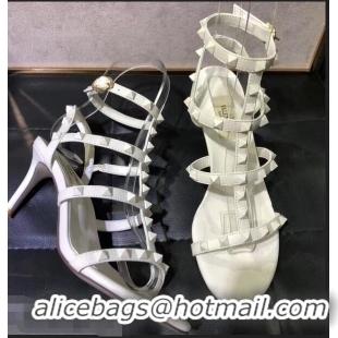 Hot Style Valentino Heel 6.5cm Cage Rockstud Sandals VT0403 All White 2019