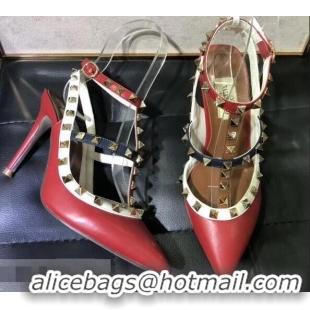 Chic Valentino Heel 9.5cm Rockstud Multicolored Ankle Strap Pumps VT0404 2019