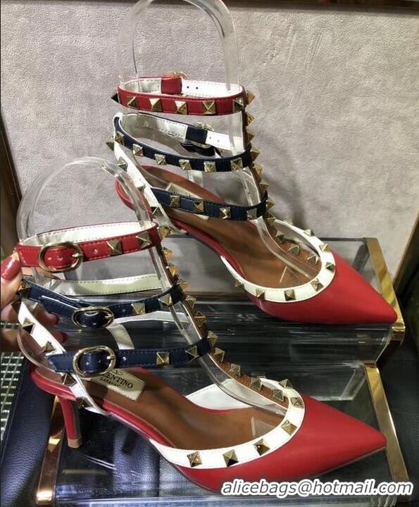 Crafted Valentino Heel 6.5cm Rockstud Multicolored Ankle Strap Pumps VT0405 2019