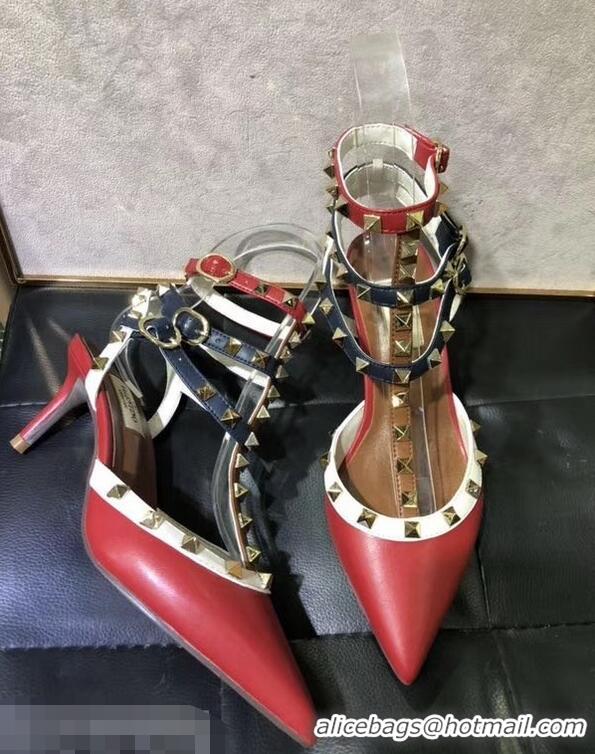 Crafted Valentino Heel 6.5cm Rockstud Multicolored Ankle Strap Pumps VT0405 2019