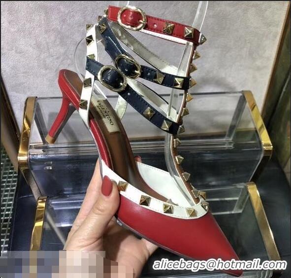 Crafted Valentino Heel 6.5cm Rockstud Multicolored Ankle Strap Pumps VT0405 2019