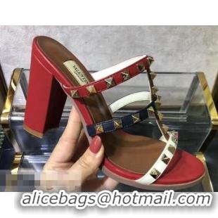 Inexpensive Valentino Heel 9.5cm Rockstud Multicolored Trims Mules Sandals VT10412 2019