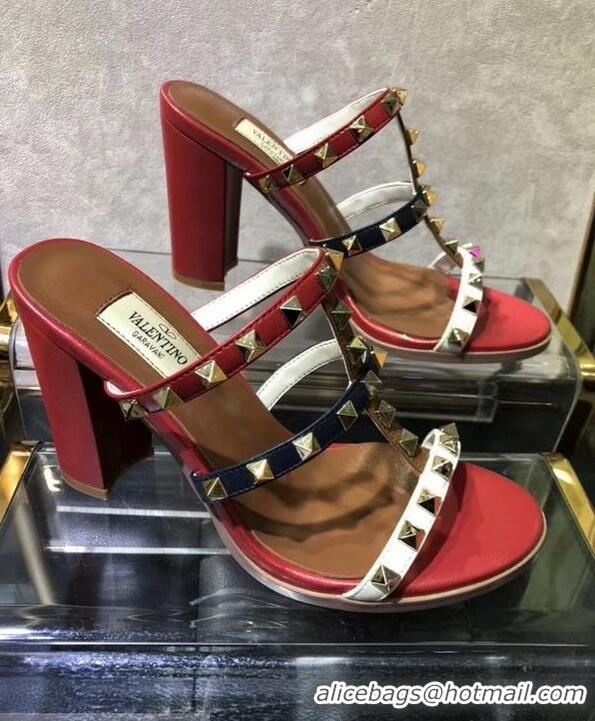 Inexpensive Valentino Heel 9.5cm Rockstud Multicolored Trims Mules Sandals VT10412 2019