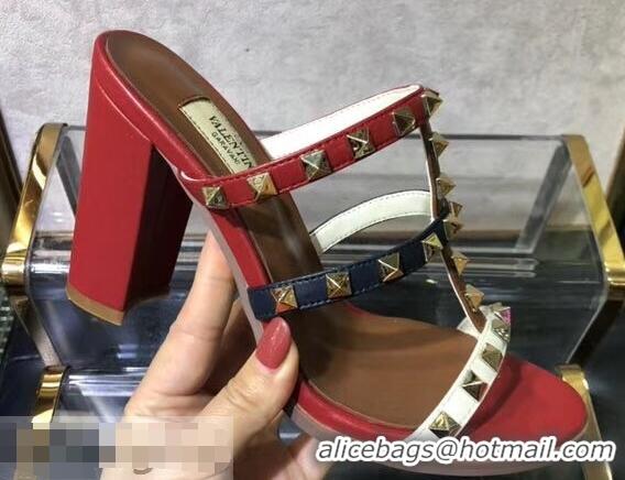 Inexpensive Valentino Heel 9.5cm Rockstud Multicolored Trims Mules Sandals VT10412 2019