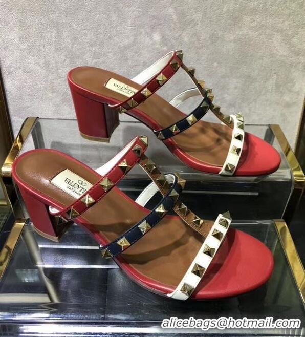 Recommended Valentino Heel 6.5cm Rockstud Multicolored Trims Mules Sandals VT10413 2019