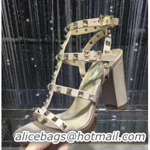 Expensive Valentino Cage Rockstud Calfskin Sandal 9.5cm VT8756 Nude Pink