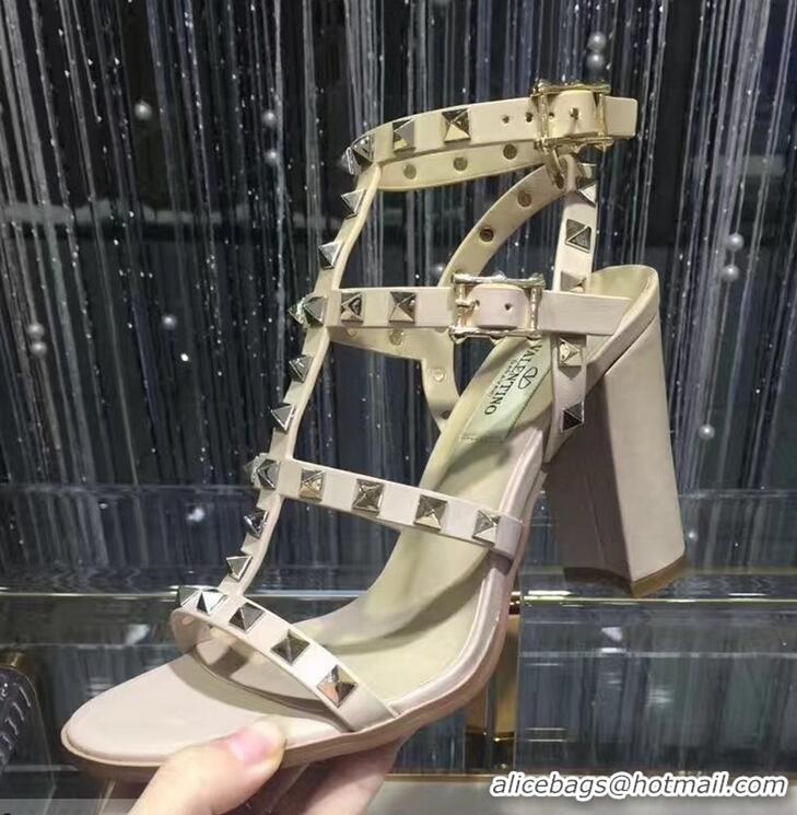 Expensive Valentino Cage Rockstud Calfskin Sandal 9.5cm VT8756 Nude Pink