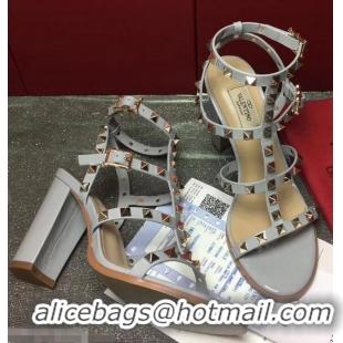 Reproduction Valentino Cage Rockstud Calfskin Sandal 9.5cm VT8756 Baby Blue