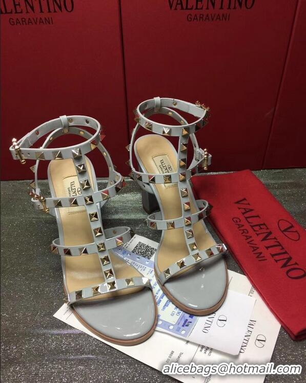 Reproduction Valentino Cage Rockstud Calfskin Sandal 9.5cm VT8756 Baby Blue