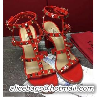 Unique Imitation Valentino Cage Rockstud Patent Calfskin Sandals 9.5cm VT8757 Red