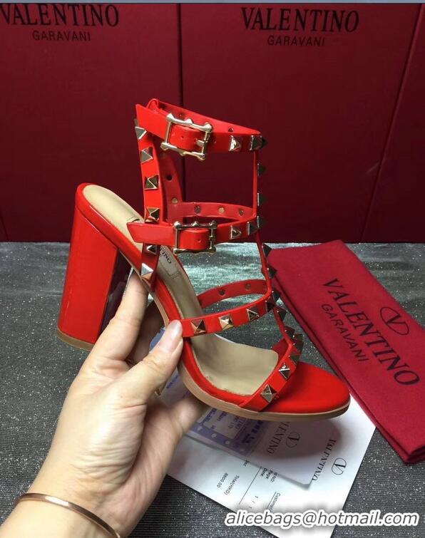 Unique Imitation Valentino Cage Rockstud Patent Calfskin Sandals 9.5cm VT8757 Red