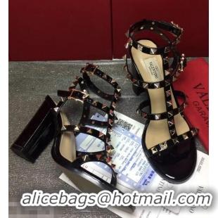 Cheap Discount Valentino Cage Rockstud Patent Calfskin Sandals 9.5cm VT8757 Black