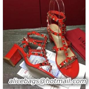 Pretty Style Valentino Cage Rockstud Patent Calfskin Sandals 6.5cm VT8758 Red