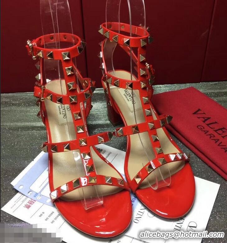 Pretty Style Valentino Cage Rockstud Patent Calfskin Sandals 6.5cm VT8758 Red