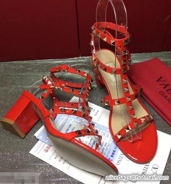 Pretty Style Valentino Cage Rockstud Patent Calfskin Sandals 6.5cm VT8758 Red