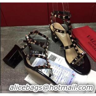 Buy Discount Valentino Cage Rockstud Patent Calfskin Sandals 6.5cm VT8758 Black