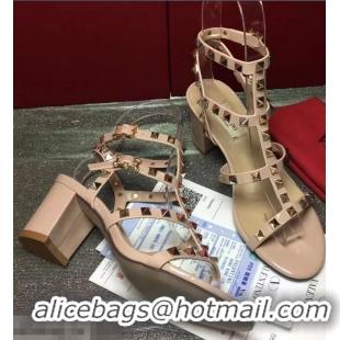 Cheapest Valentino Cage Rockstud Patent Calfskin Sandals 6.5cm VT8758 Apricot