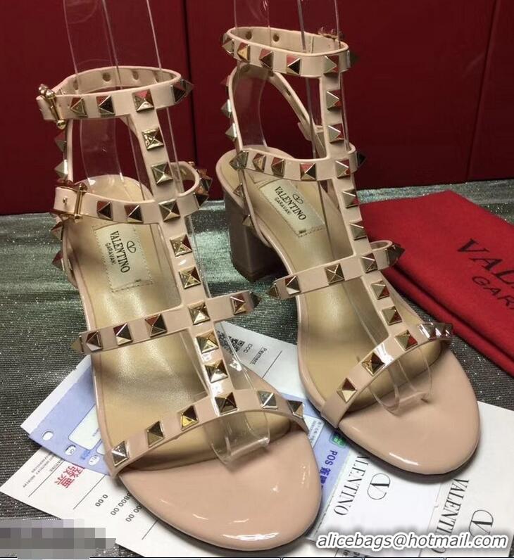 Cheapest Valentino Cage Rockstud Patent Calfskin Sandals 6.5cm VT8758 Apricot