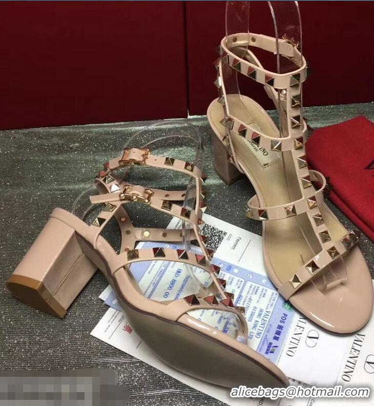 Cheapest Valentino Cage Rockstud Patent Calfskin Sandals 6.5cm VT8758 Apricot