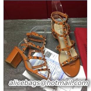 Classic Valentino Cage Rockstud Patent Calfskin Sandals 6.5cm VT8758 Caramel