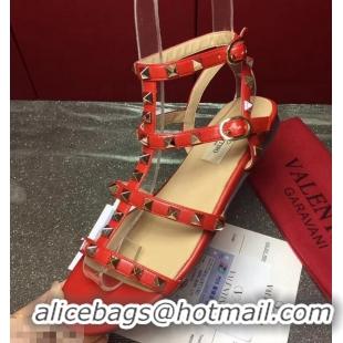 Fashion Discount Valentino ROCKSTUD FLAT CAGE SANDAL VT8759 Red