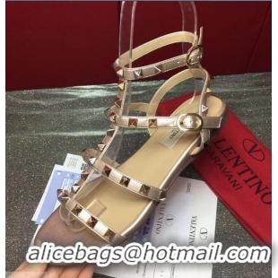 Free Shipping Valentino ROCKSTUD FLAT CAGE SANDAL VT8759 Pink Gold