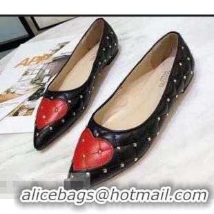 Good Quality Valentino Heart Rockstud Spike Ballet Flats VT2250 Black 2019