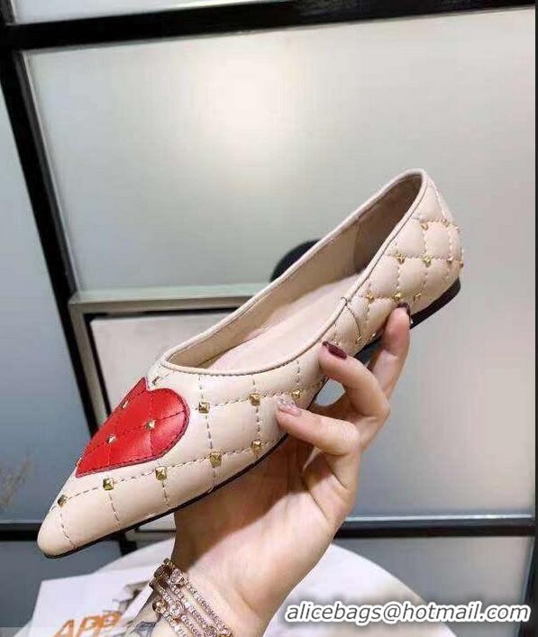 Reproduction Valentino Heart Rockstud Spike Ballet Flats VT2250 Nude 2019