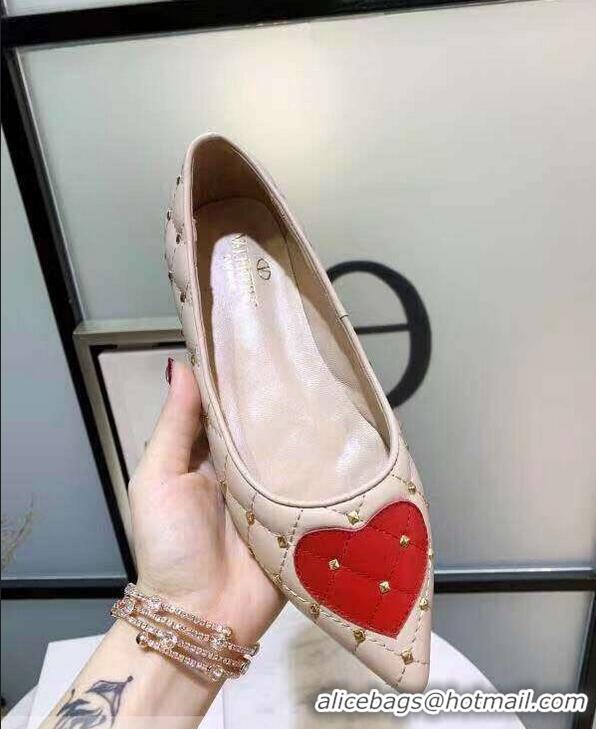 Reproduction Valentino Heart Rockstud Spike Ballet Flats VT2250 Nude 2019