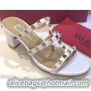 Lowest Cost Valentino Heel 6.5cm Rockstud Mules Slide Sandals VT2502 White