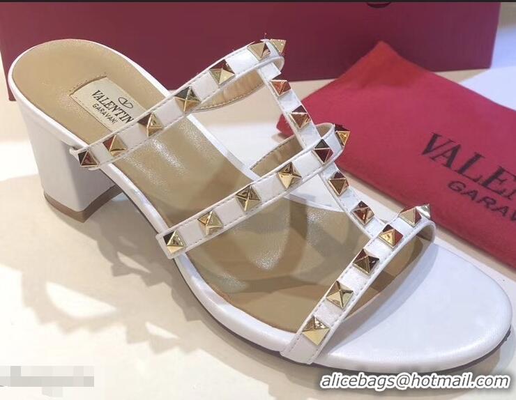 Lowest Cost Valentino Heel 6.5cm Rockstud Mules Slide Sandals VT2502 White