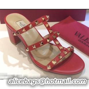 Shop Duplicate Valentino Heel 6.5cm Rockstud Mules Slide Sandals VT2502 Red