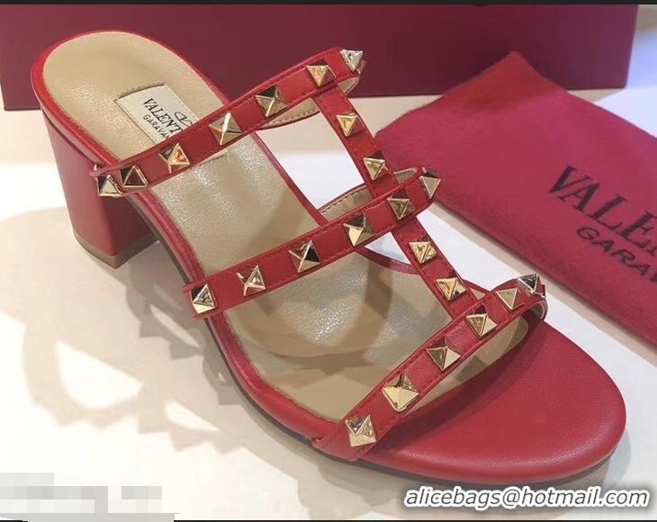 Shop Duplicate Valentino Heel 6.5cm Rockstud Mules Slide Sandals VT2502 Red