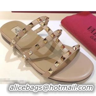 Buy Cheap Valentino Rockstud Flat Slide Sandals VT2503 Nude