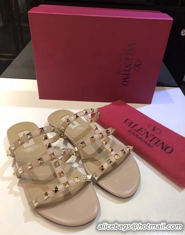 Buy Cheap Valentino Rockstud Flat Slide Sandals VT2503 Nude