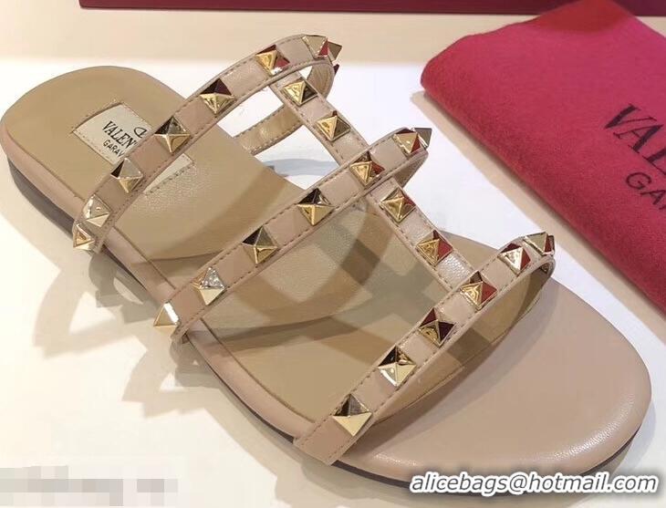 Buy Cheap Valentino Rockstud Flat Slide Sandals VT2503 Nude