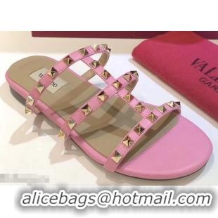 Shop Duplicate Valentino Rockstud Flat Slide Sandals VT2503 Pink