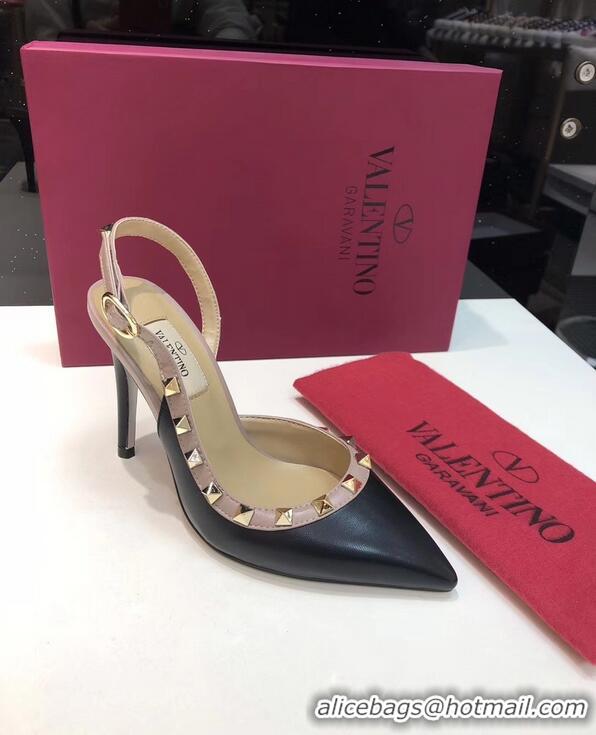 Useful Valentino Heel 9.5cm Rockstud Sheepskin Slingback Pumps VT2602 Black