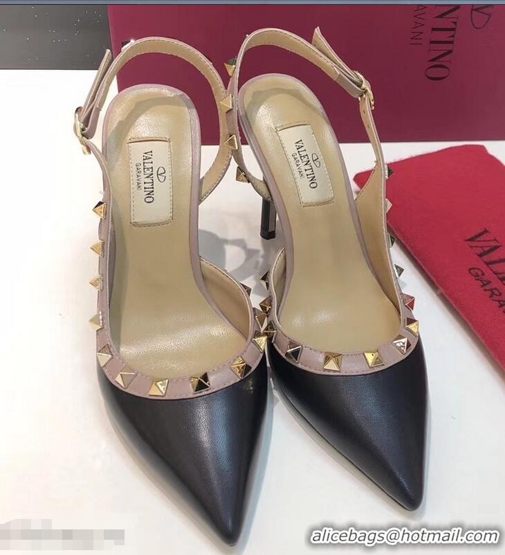 Useful Valentino Heel 9.5cm Rockstud Sheepskin Slingback Pumps VT2602 Black