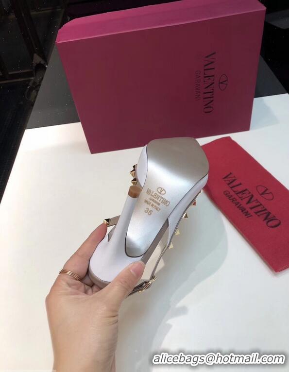 Charming Valentino Heel 9.5cm Rockstud Sheepskin Slingback Pumps VT2602 White