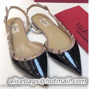 Trendy Design Valentino Rockstud Patent Leather Slingback Ballet Flats VT2603 Black