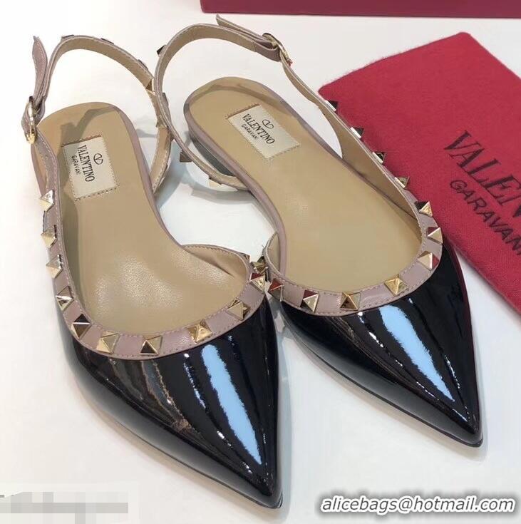 Trendy Design Valentino Rockstud Patent Leather Slingback Ballet Flats VT2603 Black