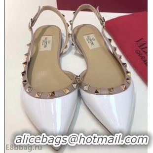 Discount Valentino Rockstud Patent Leather Slingback Ballet Flats VT2603 White