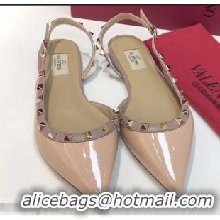 Low Price Valentino Rockstud Patent Leather Slingback Ballet Flats VT2603 Nude